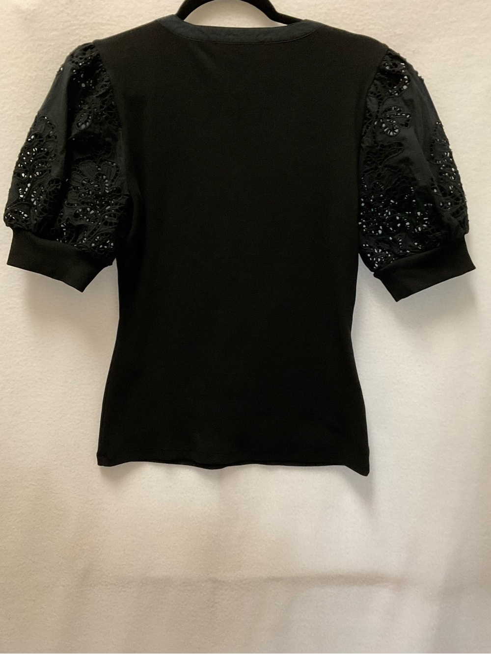 Black Eyelet Puff Sleeve Henley Top - Picture 6 of 7